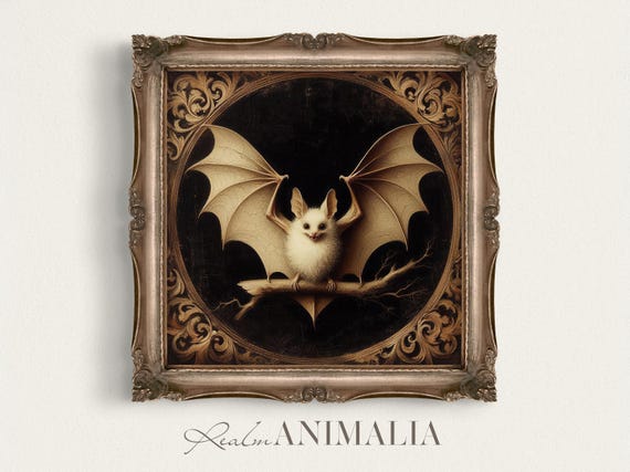 White Bat Square Print, Moody Gothic Decor