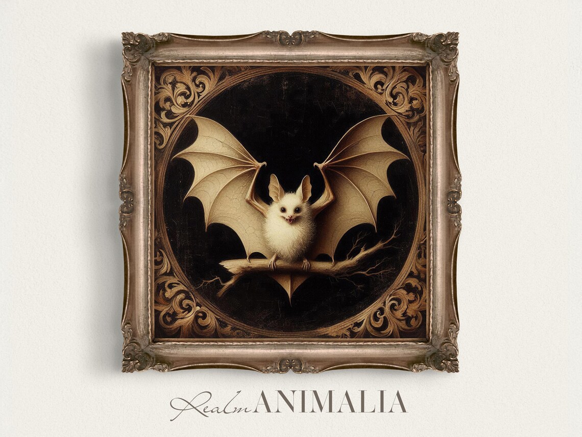 White Bat Square Print, Moody Gothic Decor