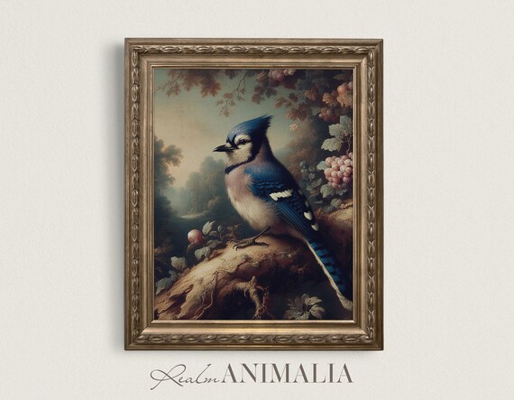 Blue Jay Bird Vintage Art Antique Bluejay Song Bird Painting Bird Fine Art Print Moody Spring Summer Bird Wall Decor Bj002