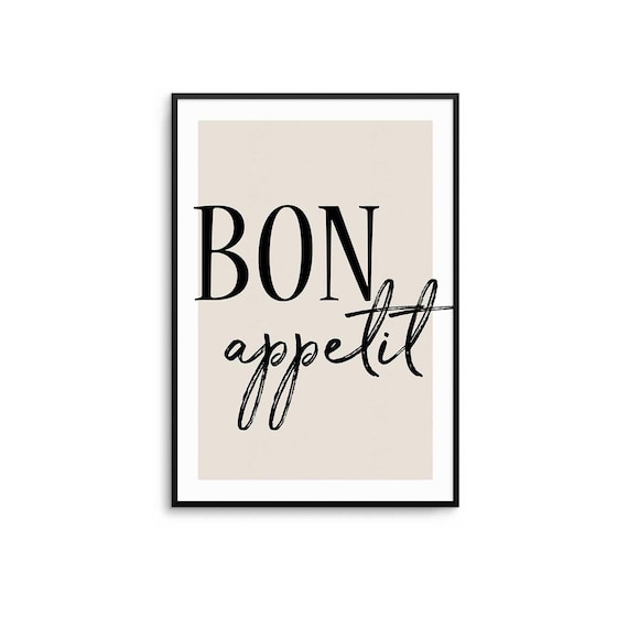 Bon Appetit Kitchen Print Beige And Black Minimalist Wall Art