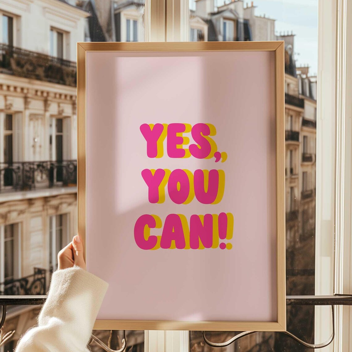Yes You Can Motivational Pink Yellow Retro Typography Poster