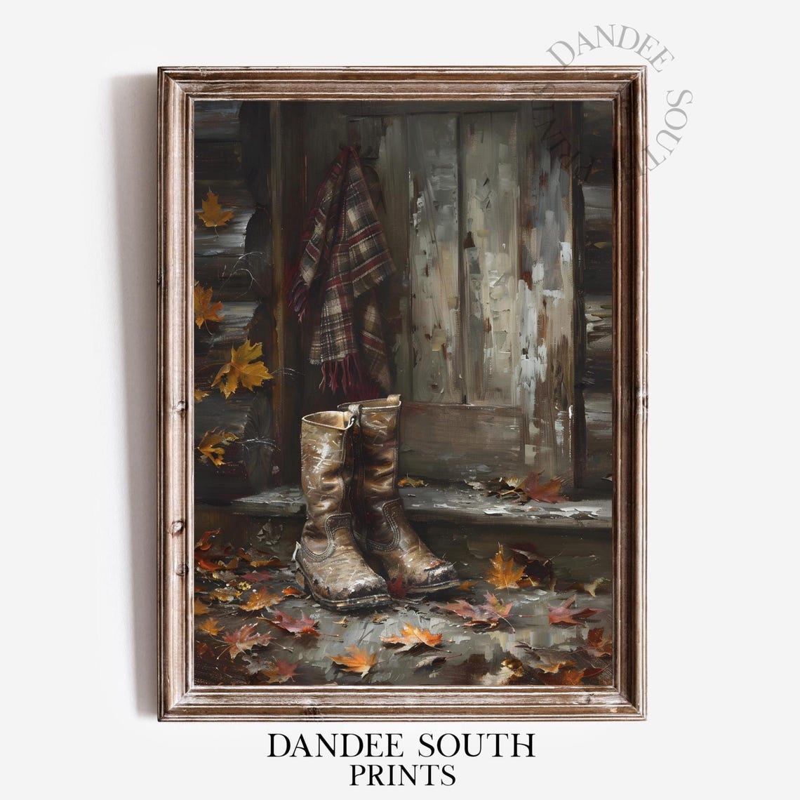 Rustic Fall Boots Wall Art Autumn Painting Home Decor Vintage Farmhouse Porch 659
