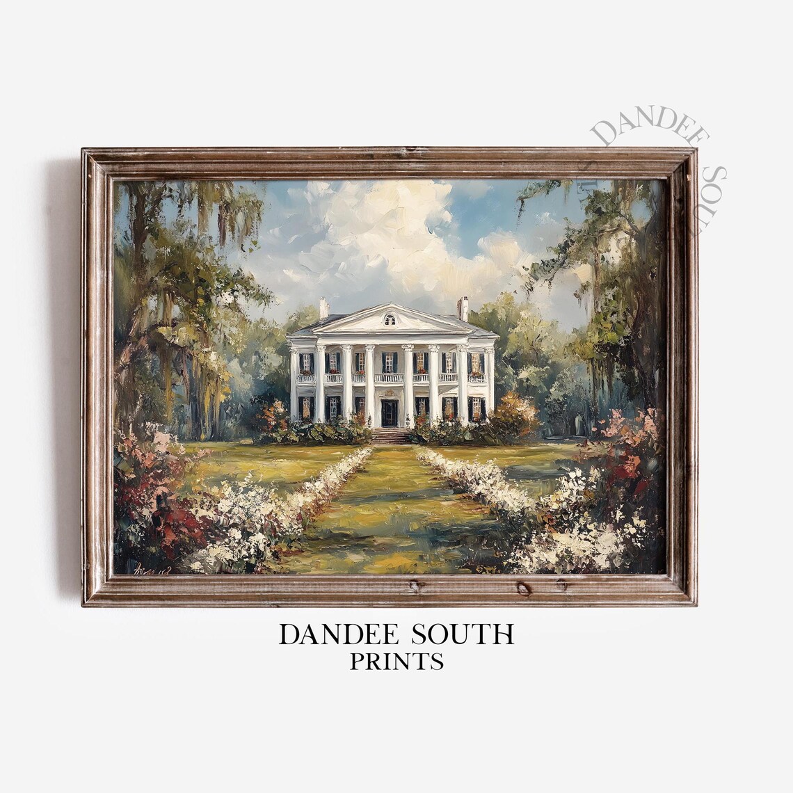 Vintage Southern Mansion White Colonial Home Oil Painting Poster