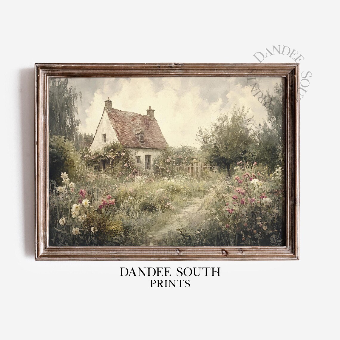 Vintage Wildflowers Landscape Art Print, Farmhouse Decor