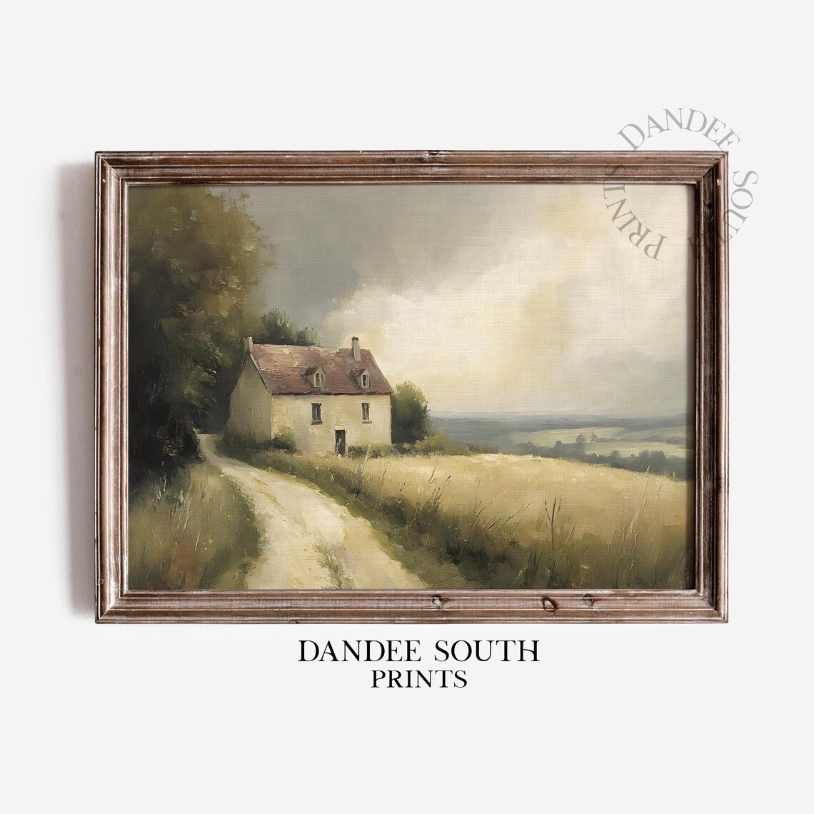 Vintage Country Cottage Dirt Road Field Oil Painting Style Poster