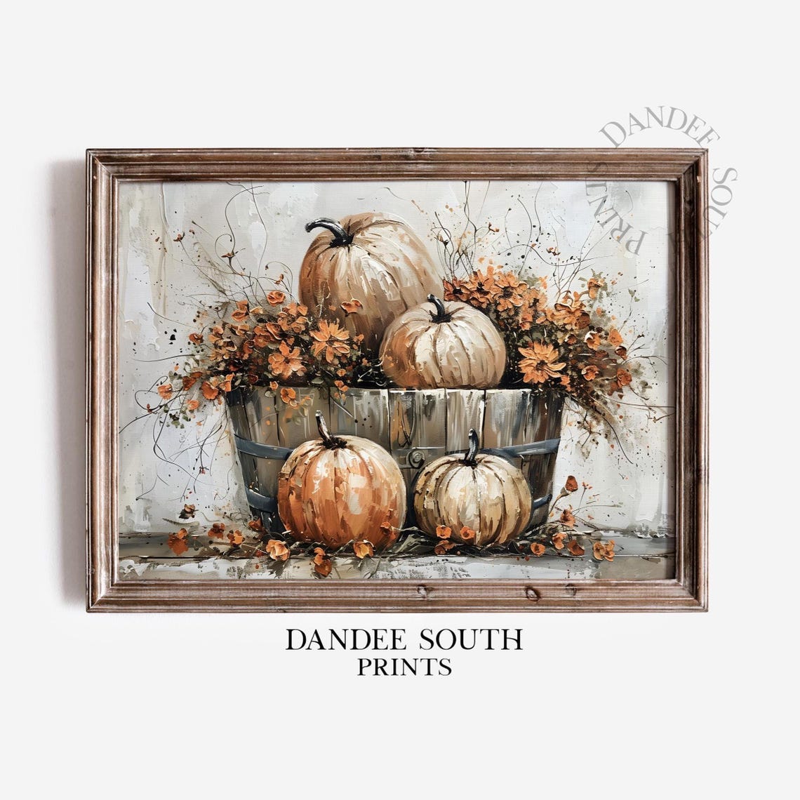 Rustic Fall Wall Art Autumn Wildflowers And Pumpkins Print Flower Bucket Home Decor 600