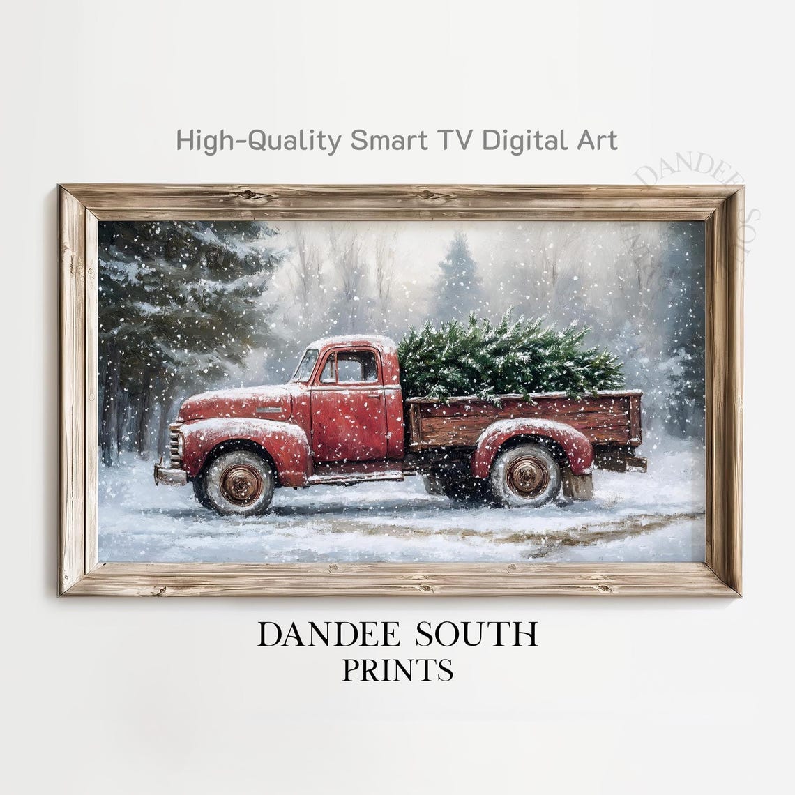 Vintage Red Truck Christmas Tree Snowy Winter Farmhouse Wall Art