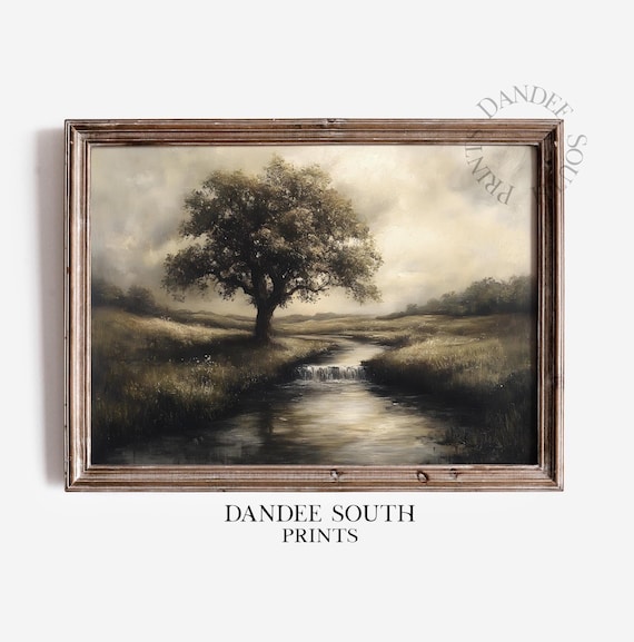 Wall Art Vintage River Landscape Painting Rural Countryside Living Room Moody 292