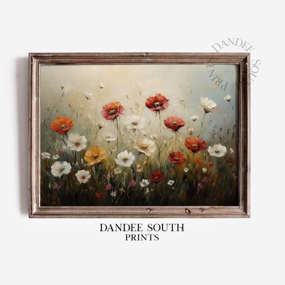 Fall Wildflowers Field Wall Art Vintage Flowers Autumn Landscape Oil Painting Home Decor 525