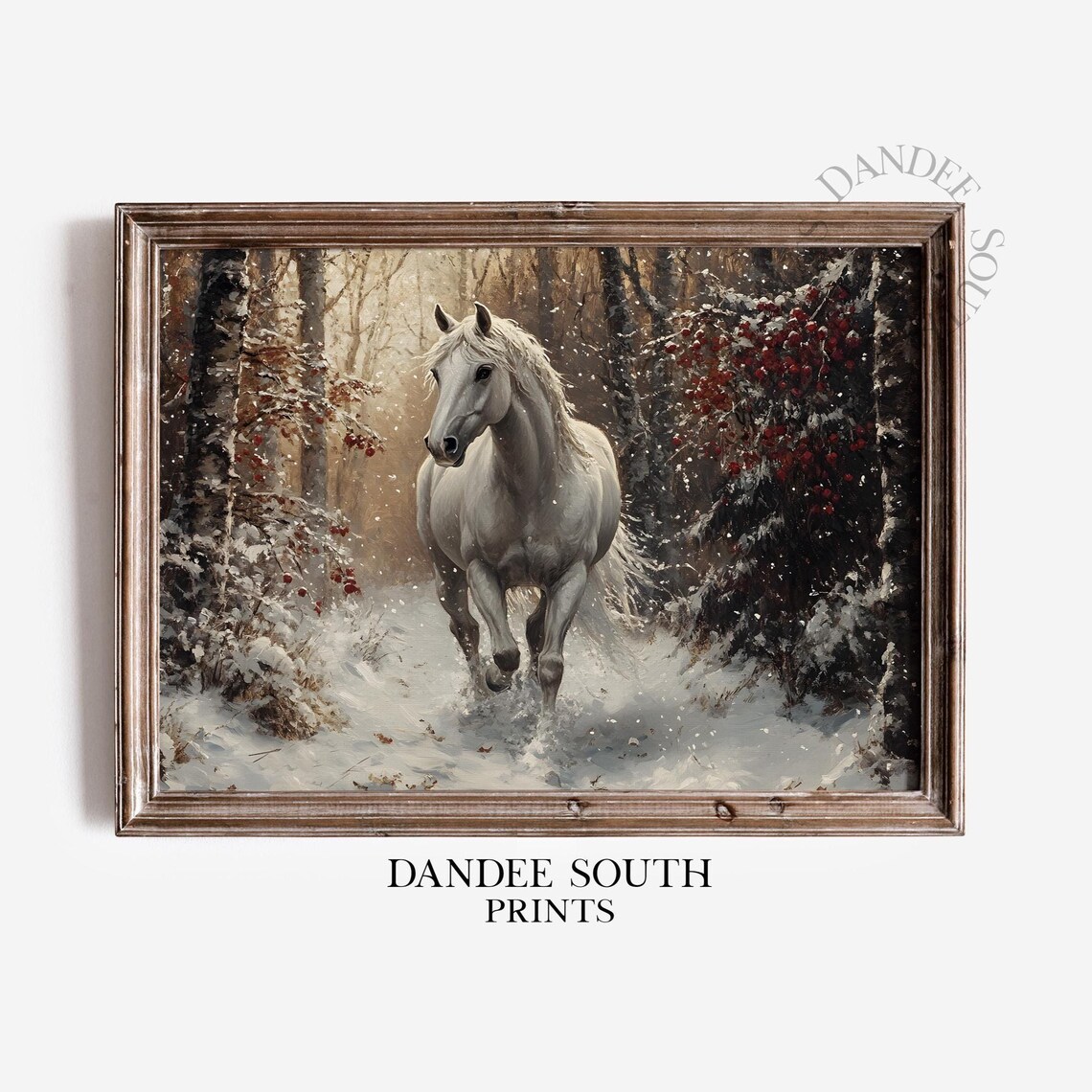Winter Horse Art Print, Rustic Christmas Decor