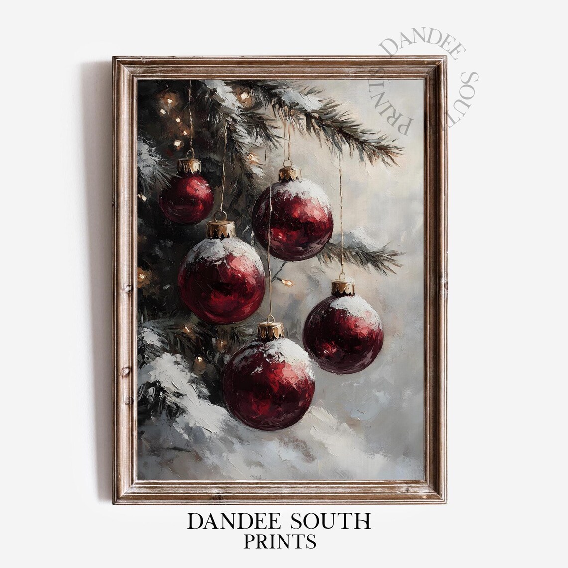 Christmas Red Ornaments Oil-Painting-Style Art Print