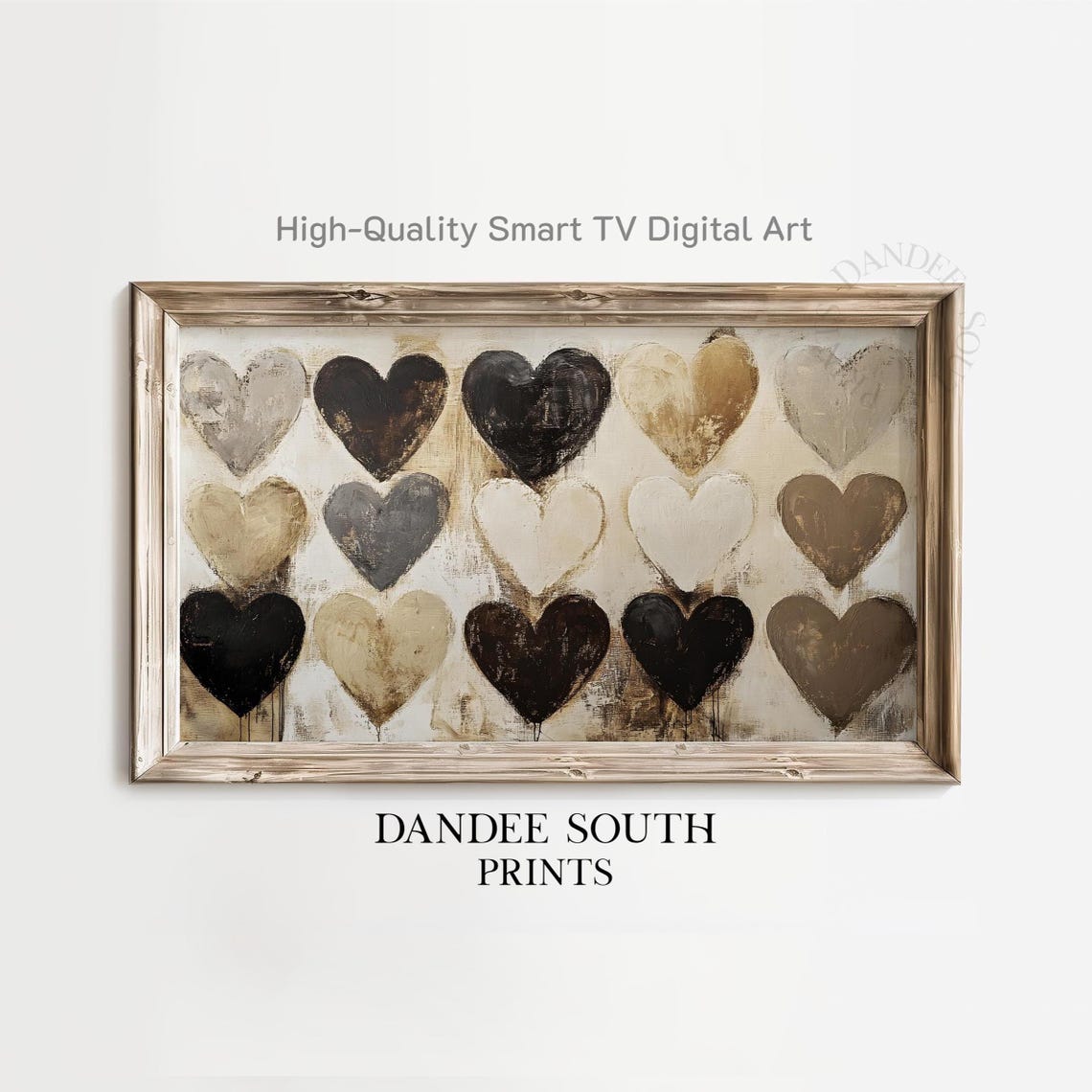 Painted Hearts Grid Neutral Black Beige Modern Abstract Art Print