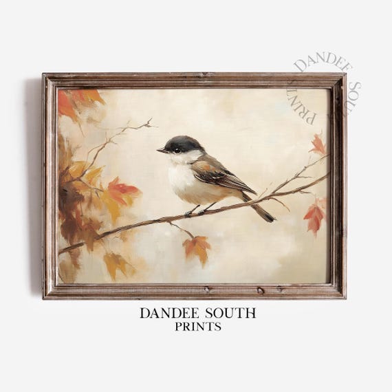 Rustic Fall Wall Art Bird Vintage Autumn Print Farmhouse Decor Thanksgiving 565