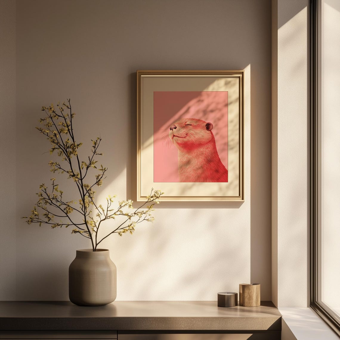 Serene Blush Pink Otter Portrait Minimal Pastel Animal Art Poster - Image 3