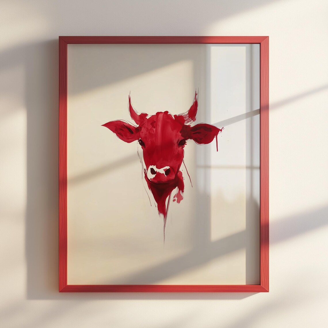 Chinese Zodiac Ox Red Ink Sumie Style Portrait Painting Print