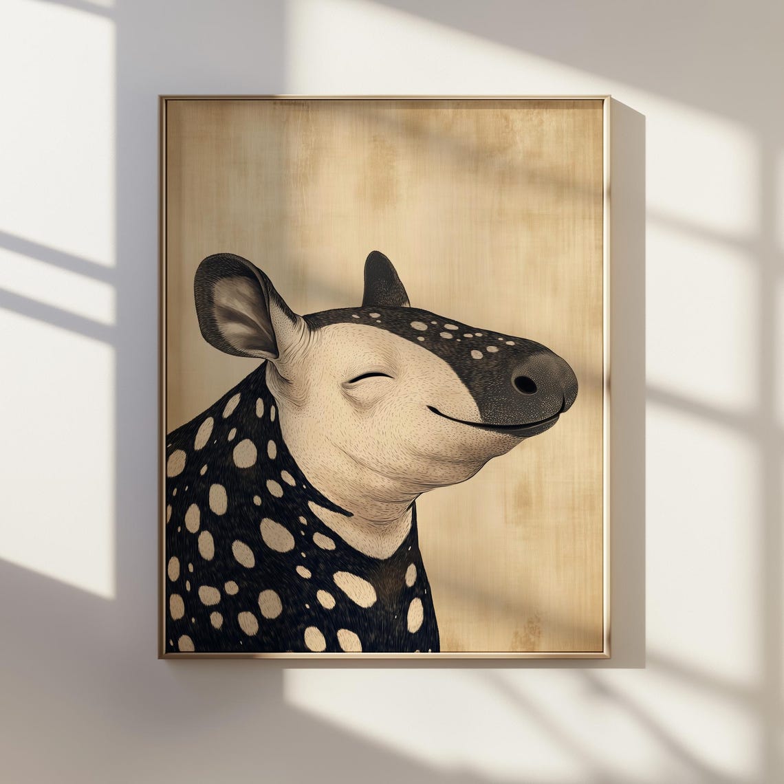 Cute Smiling Baby Tapir Spotted Coat Japanese Ink Animal Poster