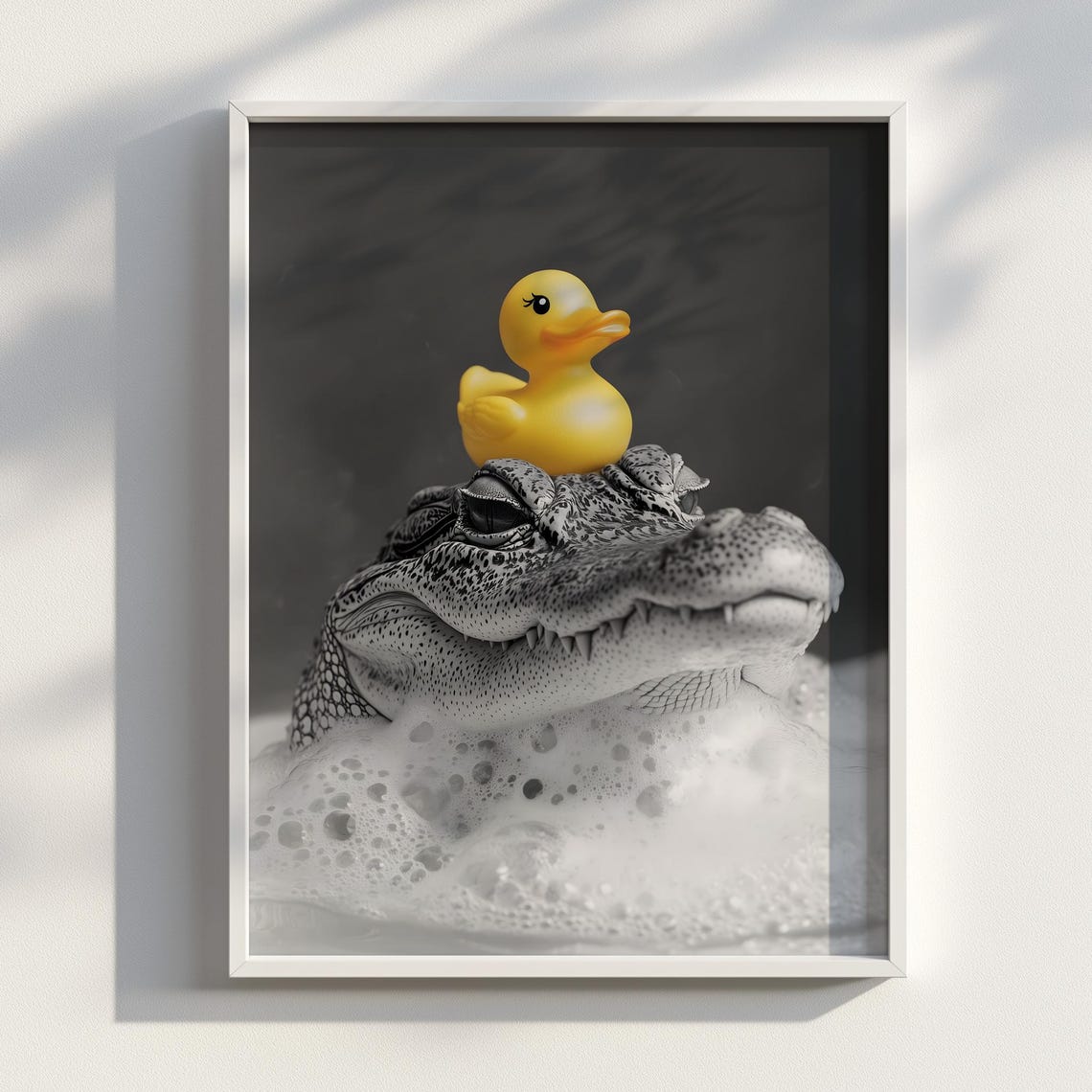 Funny Alligator Bubble Bath Yellow Rubber Duck Reptile Poster