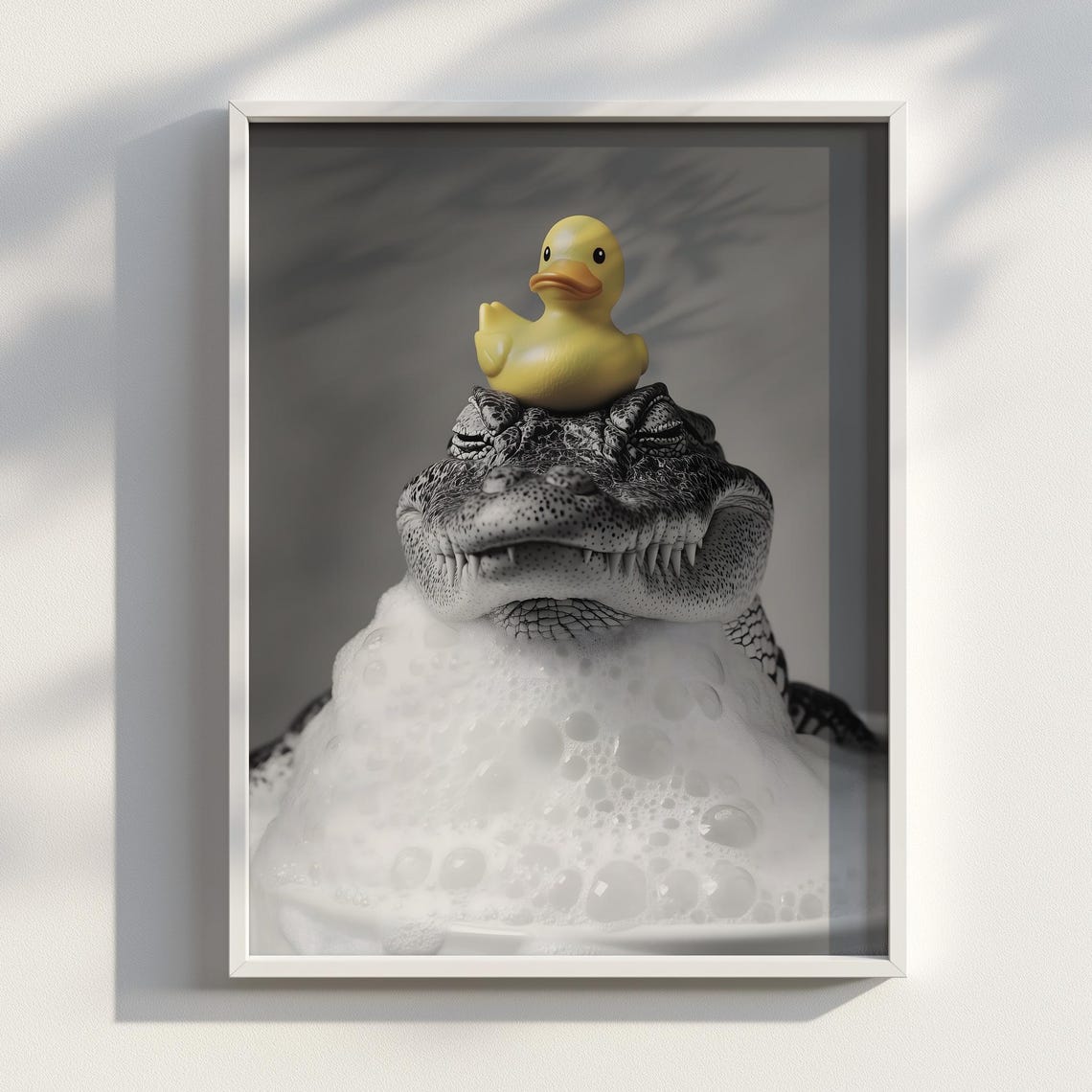 Toothy Crocodile Bubble Bath With Rubber Duck Funny Reptile Poster