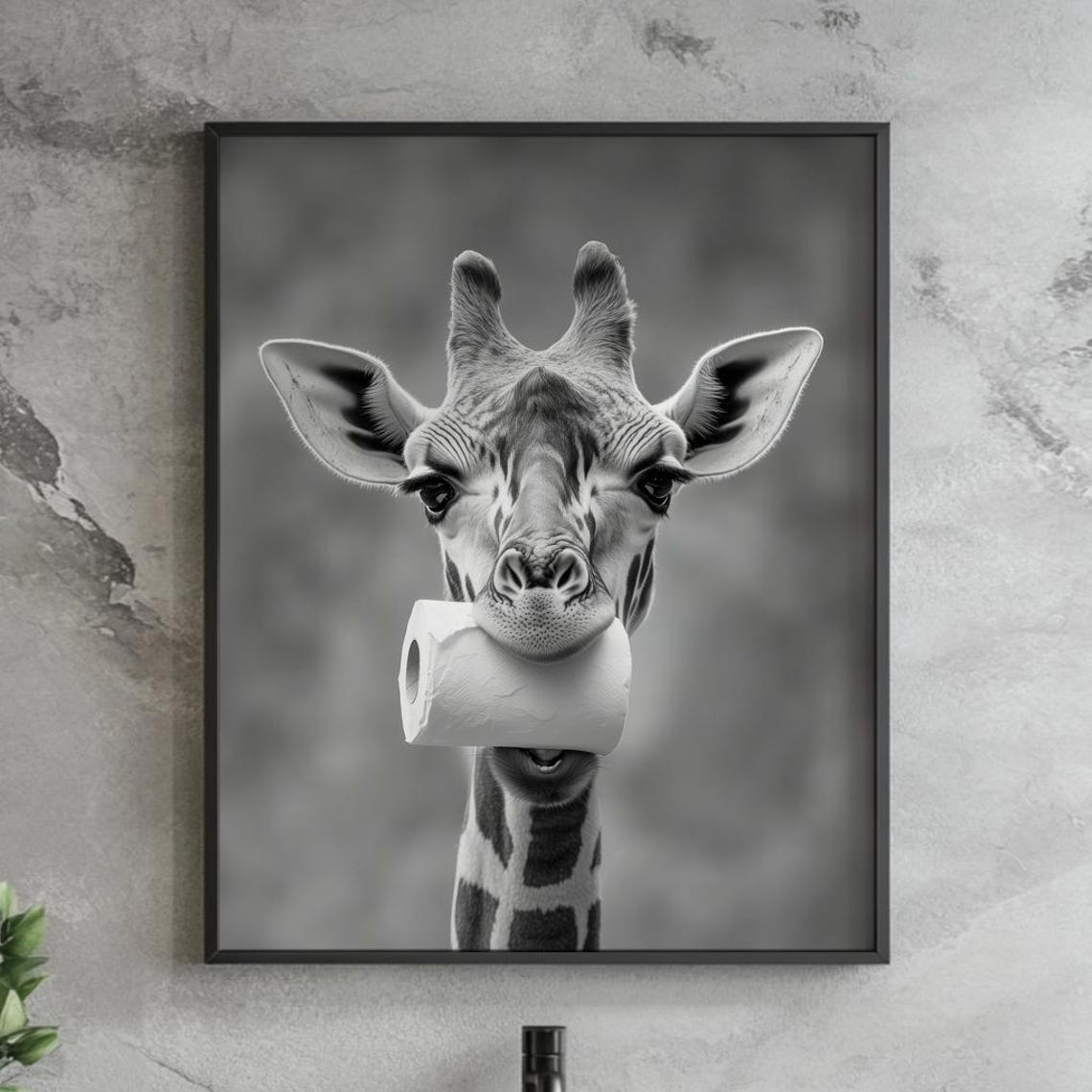 Funny Giraffe Toilet Paper Holder Black White Bathroom Poster - Image 3
