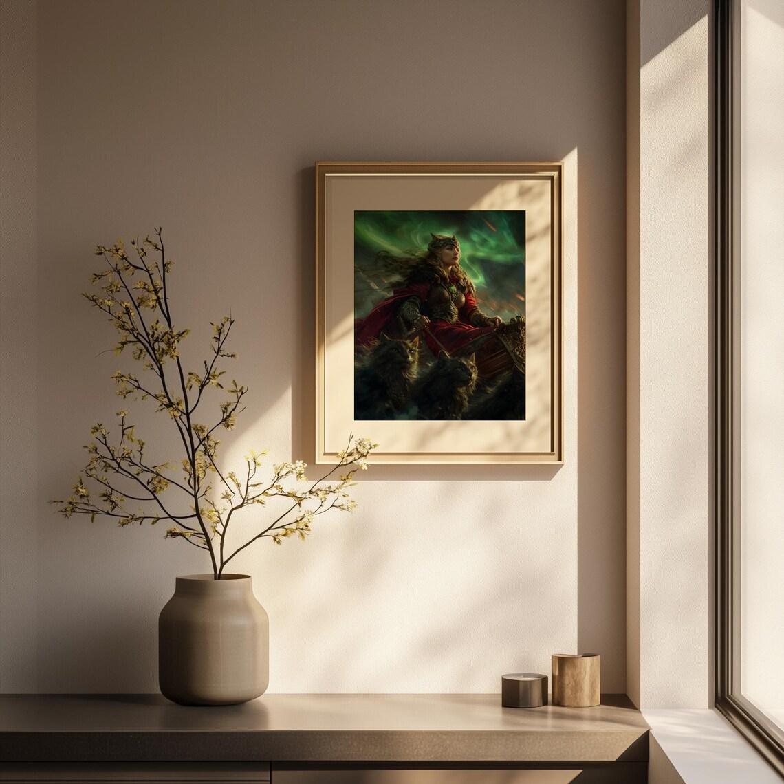 Freyja Norse Goddess Cat Chariot Aurora Night Fantasy Art Poster - Image 5
