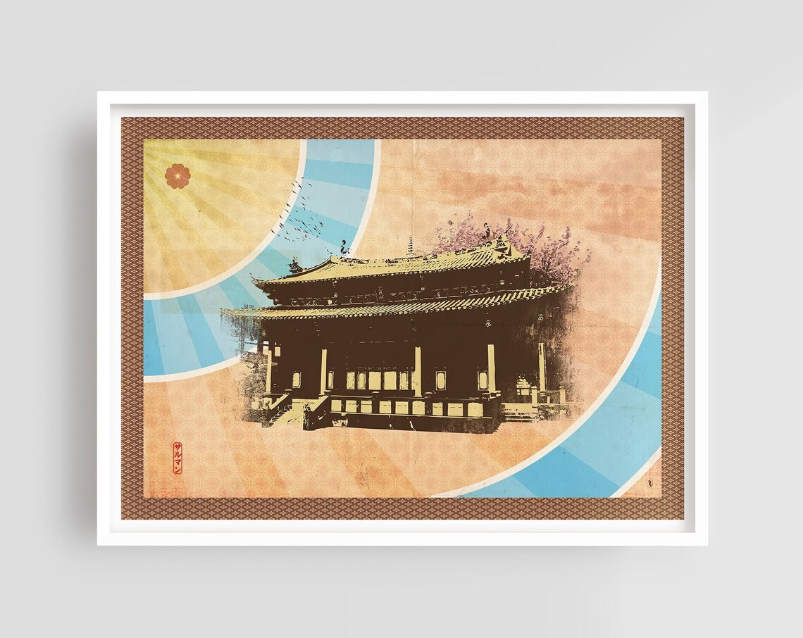 Kyoto Japan Old Temple Pagoda Sunset Japanese Style Art Poster