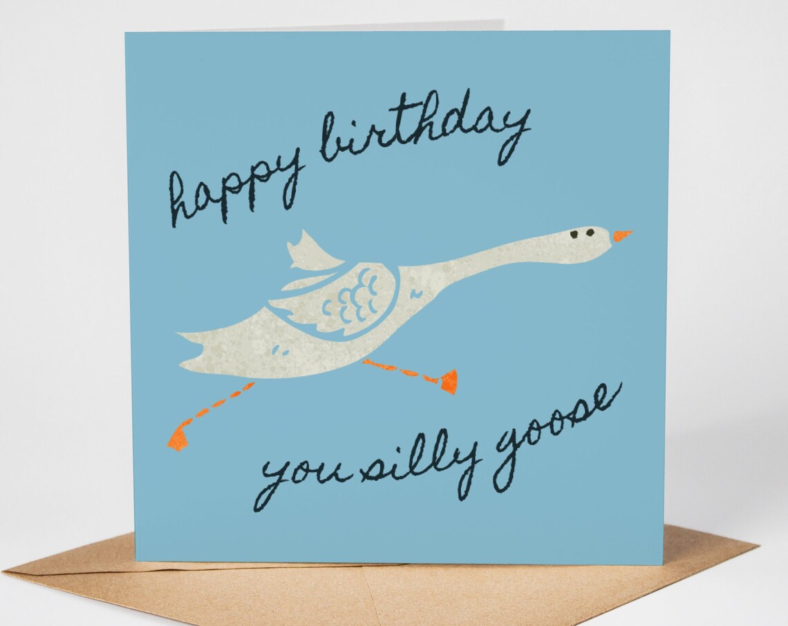 Happy Birthday You Silly Goose Flying Goose Blue Card Wall Print