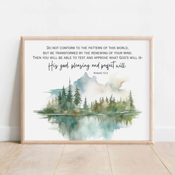 Romans 122 Do Not Conform To The Pattern Of This World Bible Verse Wall Art Christian Scripture Print Watercolor Landscape