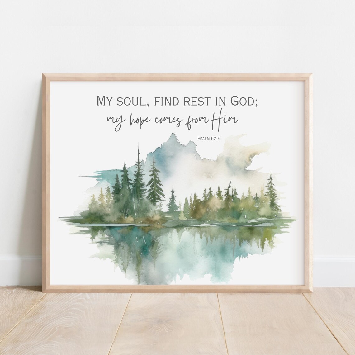 Psalm 62 Find Rest In God Watercolor Forest Bible Verse Poster