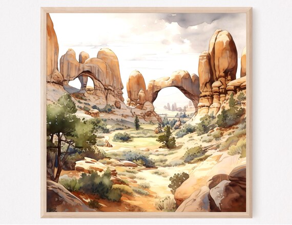 Arches National Park Utah Red Rock Desert Arches Watercolor Poster