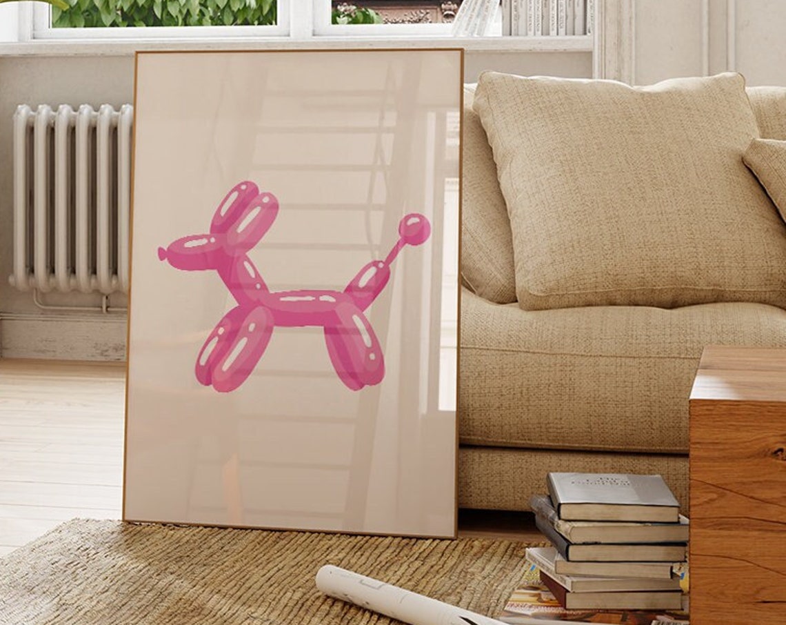 Pink Balloon Dog Pop Art Minimalist Fun Cream Background Poster