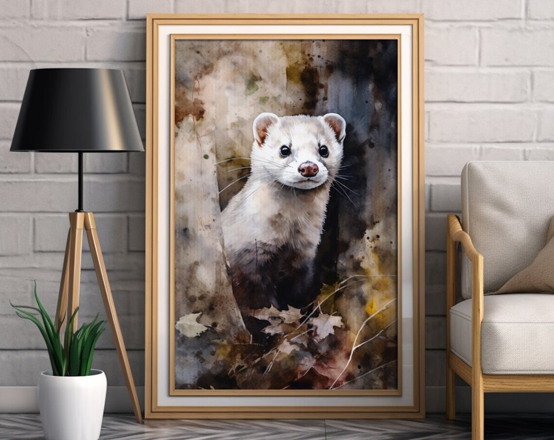 Ferret Watercolor Art Print, Animal Wall Decor