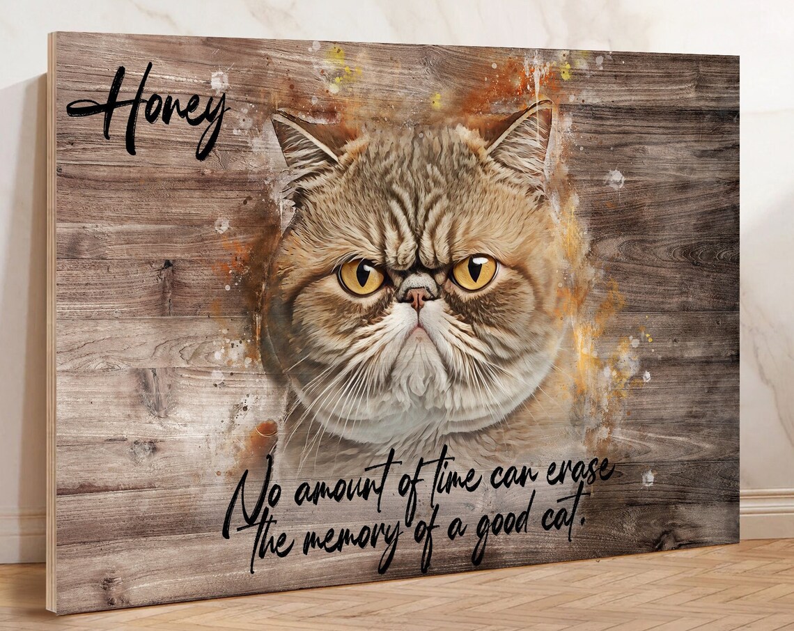 Honey Persian Cat Memorial Watercolor Portrait Dark Wood Poster
