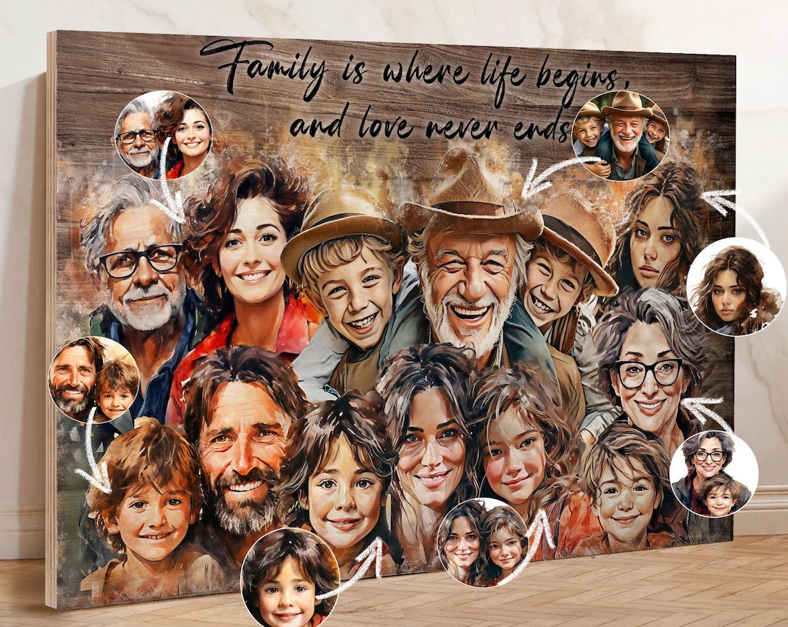 Family Is Where Life Begins Custom Multi-Photo Collage Wall Art