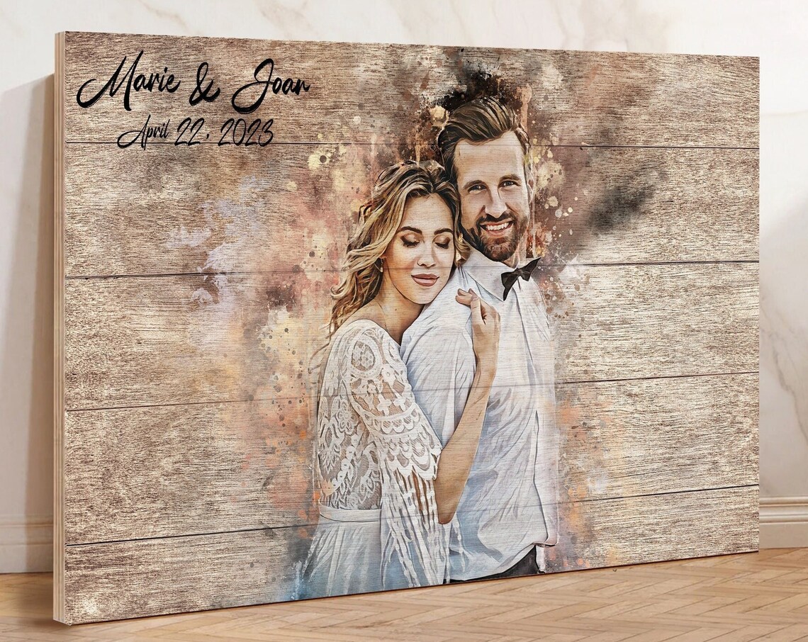 Wedding Guest Book Signature Board Couple Portrait Rustic Poster - Image 2