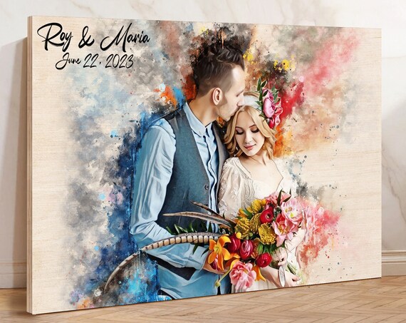 Roy and Maria June 22 2023 Watercolor Couple Portrait Poster