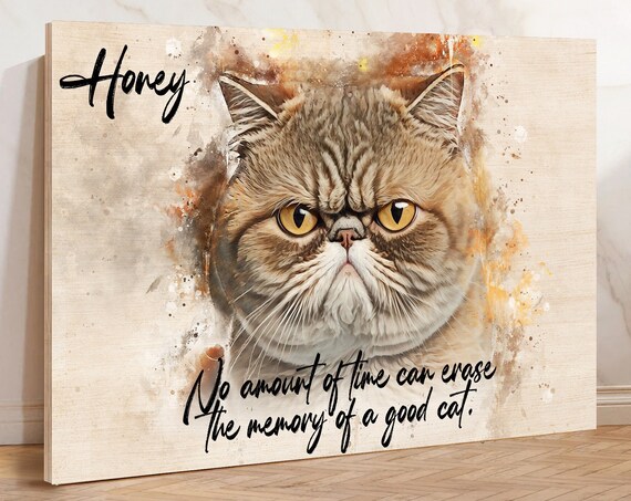 Honey Persian Cat Memorial Watercolor Portrait Quote Wood Poster
