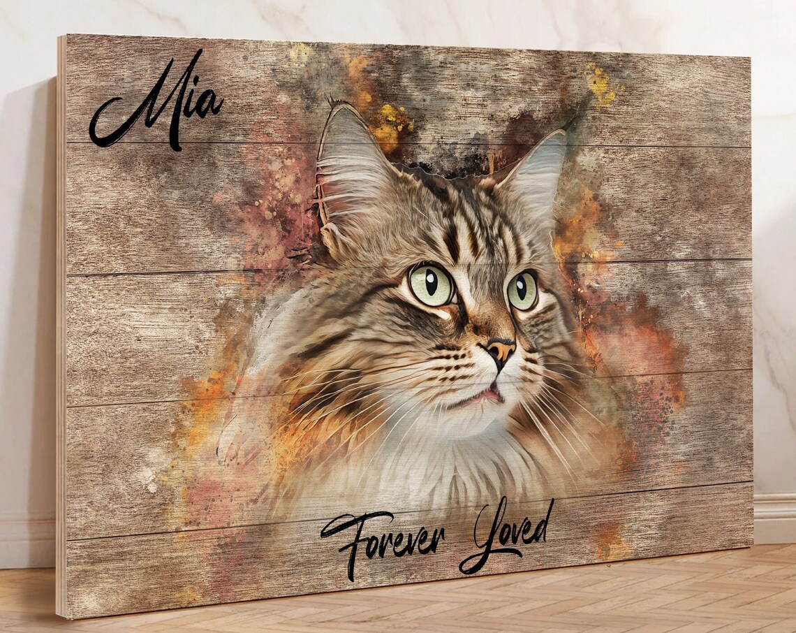 Mia Cat Forever Loved Memorial Watercolor Pet Portrait Poster