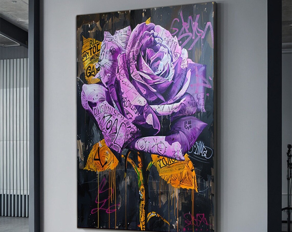 Vibrant Purple Graffiti Rose Gold Accents Bold Street Art Poster