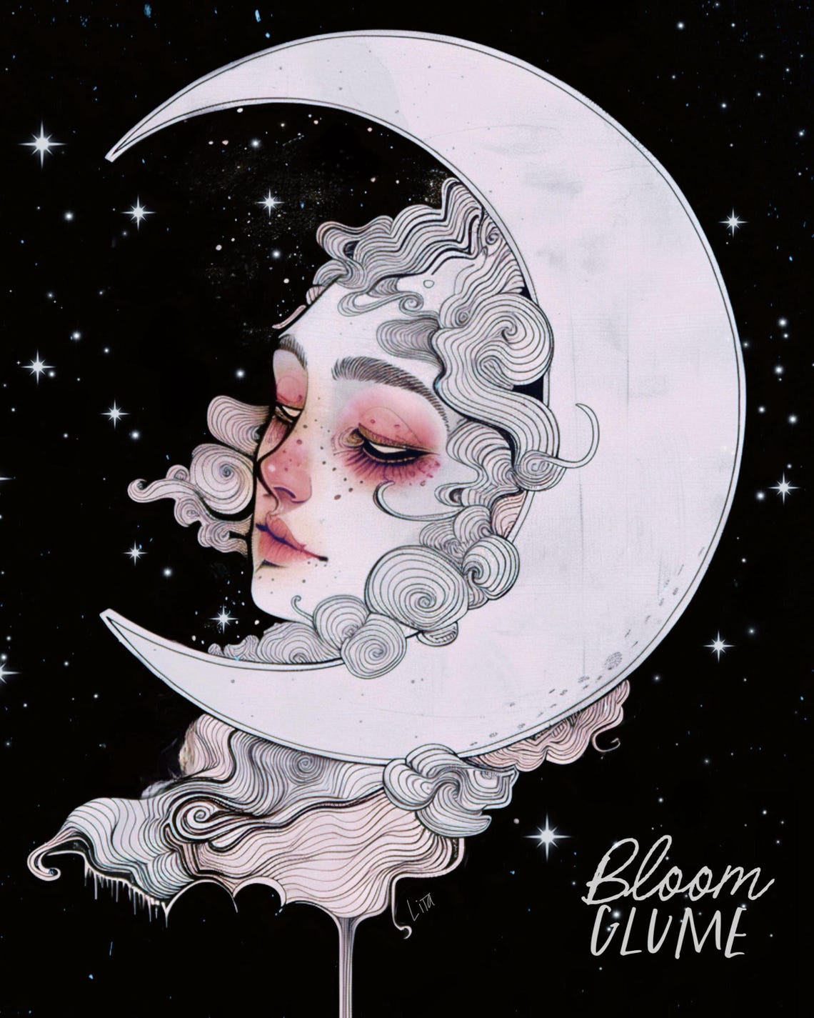 The Dreamer Print Celestial Art Crescent Moon Art Celestial Decor Moon Art Moon Decor Surreal Art - Image 3