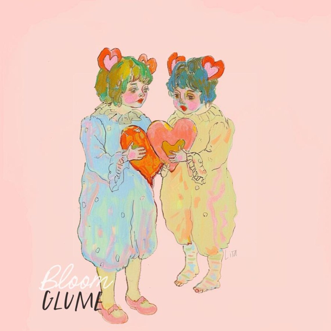 Two Girls Heart Hair Clips Holding Heart Valentines Art Print - Image 3
