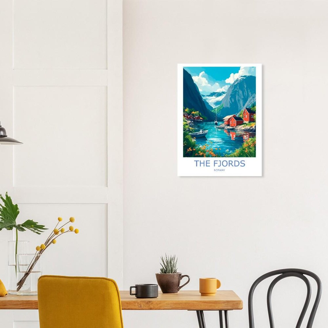 The Fjords Norway Red Cabins And Glacier Valley Travel Poster - Image 2