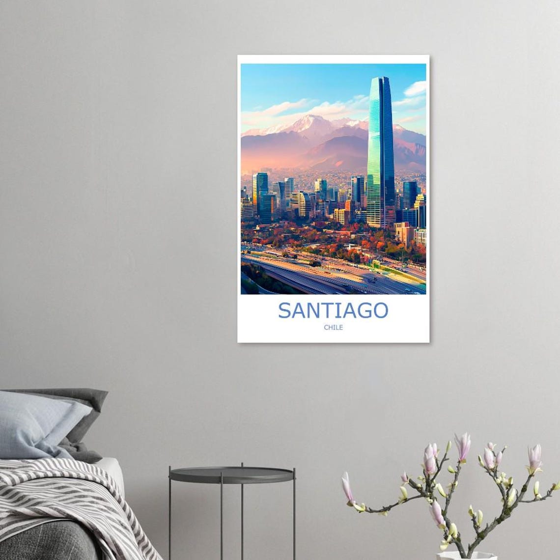 Santiago Chile Skyline With Gran Torre And Andes Mountains Poster - Image 2