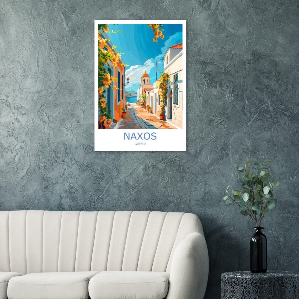 Naxos Greek Island Alley Bougainvillea Church Door Travel Poster - Image 2