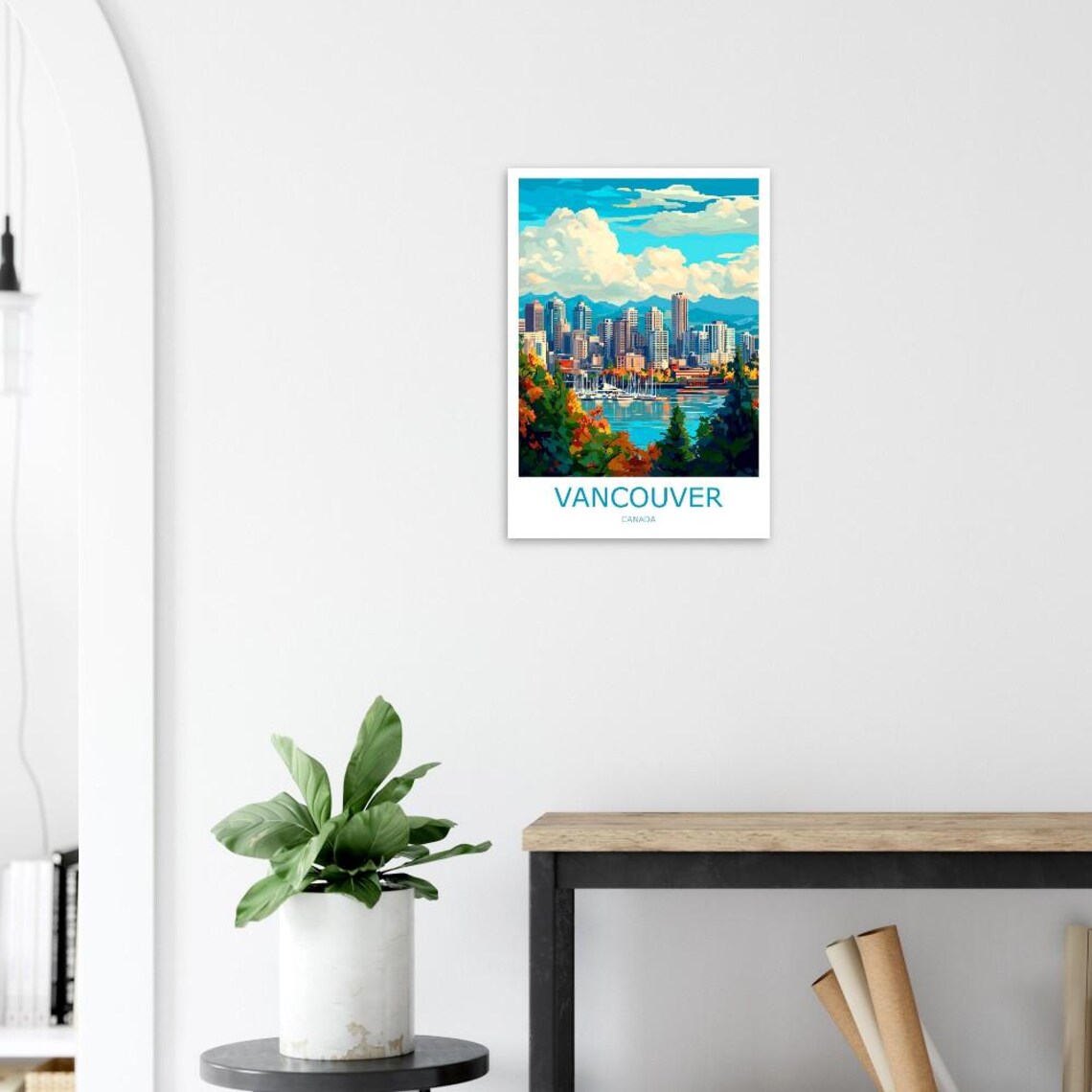 Vancouver Harbor Skyline Sailboats and Mountains Canada Travel Poster - Image 3