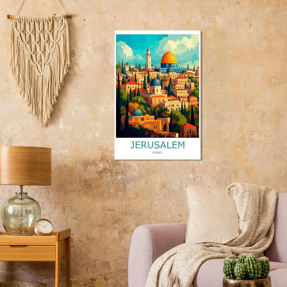 Jerusalem Old City Skyline with Dome of the Rock Israel Travel Poster - Image 2