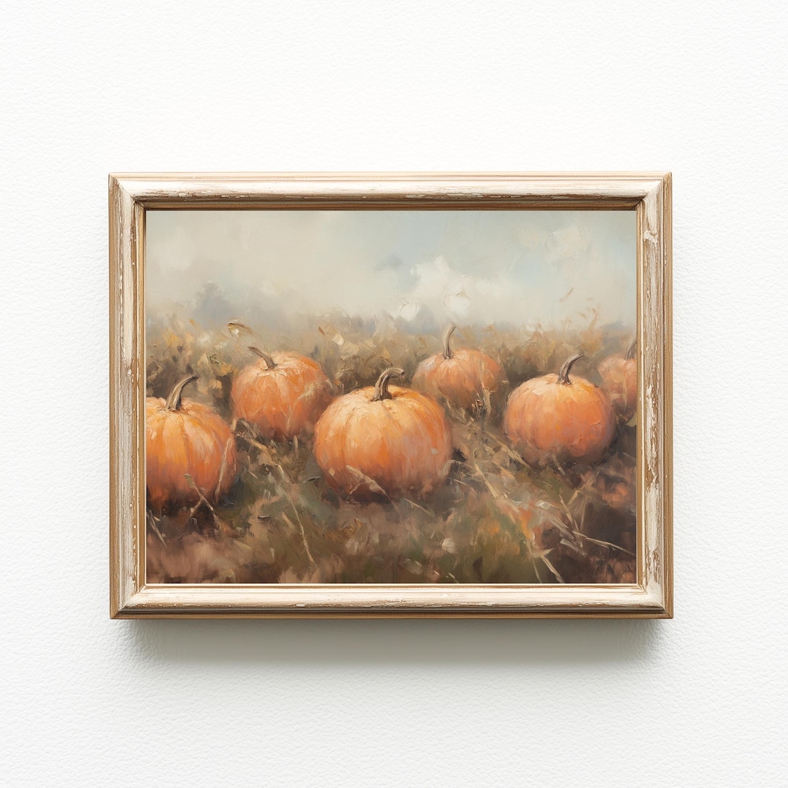 Vintage Pumpkin Patch Oil Painting Autumn Harvest Farmhouse Wall Art