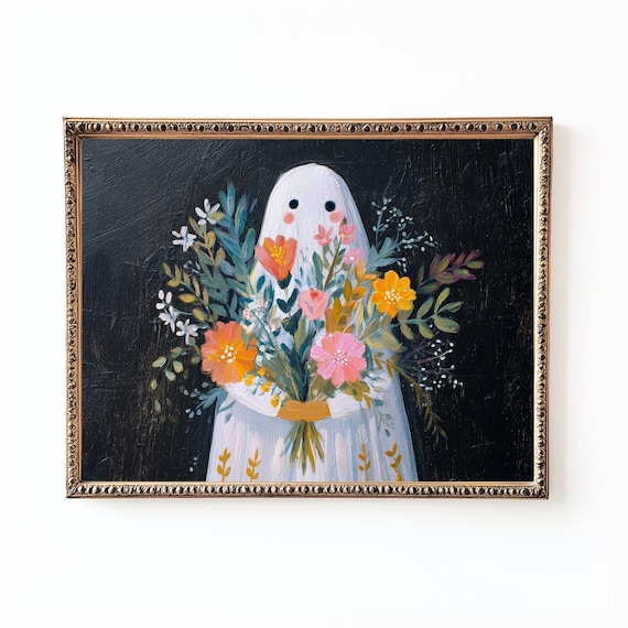 Floral Halloween Print Vintage Folk Art Fall Decor