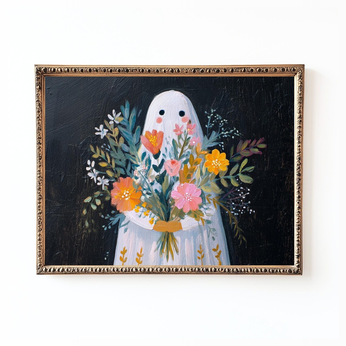 Floral Halloween Print Vintage Folk Art Fall Decor