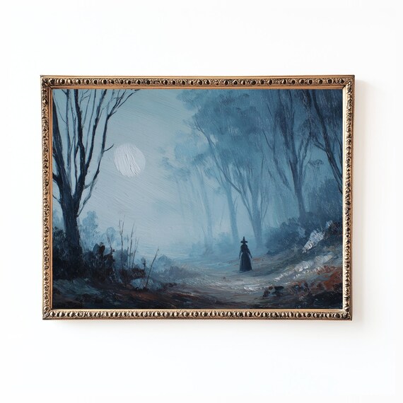 Vintage Halloween Witch Art Print Spooky Autumn Dcor