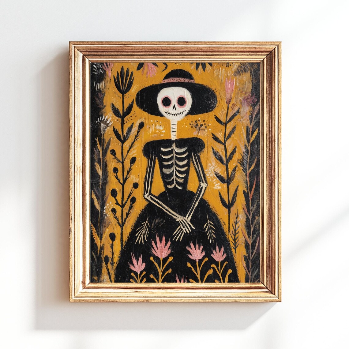 Floral Skeleton Halloween Wall Art Witchy Folk Print